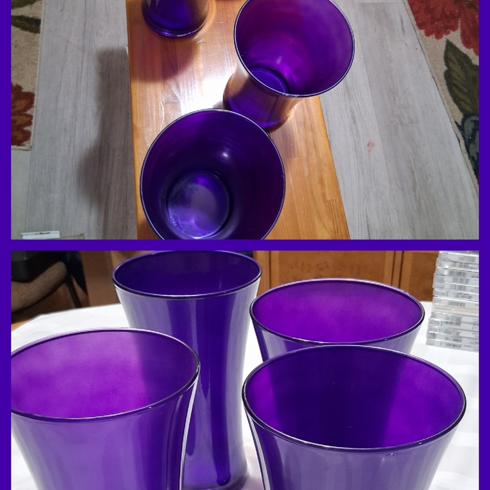 Large Purple Heavy Glass Vase Flower Holder Vintage 9”